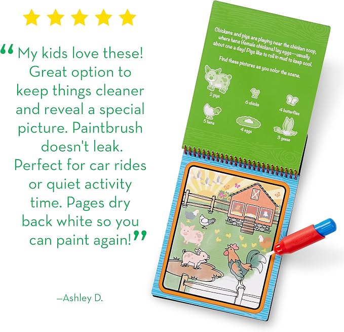 Melissa & Doug Water Wow! Mess Free Coloring Book, Reusable Water-Reveal Activity Pad, On The Farm, Travel Toys, Party Favors, for Toddlers & Kids Ages 3+ - Image 8