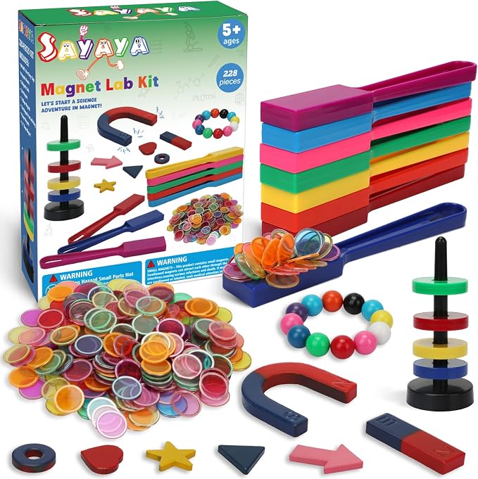 SAYAYA 228 PCS Magnetic Science Kit for Kids - Magnetic Balls, Bingo Wands with Chips, STEM Learning Set Magnet Toys for Classroom, Back to School Supplies, Educational Activities Gift for Boys Girls by SAYAYA
