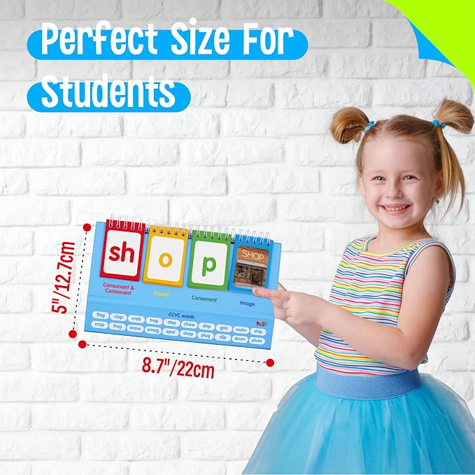 CVCC & CCVC Flip Chart with Word Cards, 40 Words Builder Phonic Game, Foldable Flip Chart with 20 Word Cards, Manipulative Spelling Toy Educational Learning Tool for Students, School Supplies - Image 5