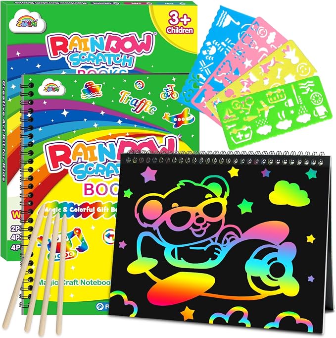 ZMLM Scratch Paper Art-Crafts Gift: 2 Pack Rainbow Notebooks Supplies Toys by ZMLM