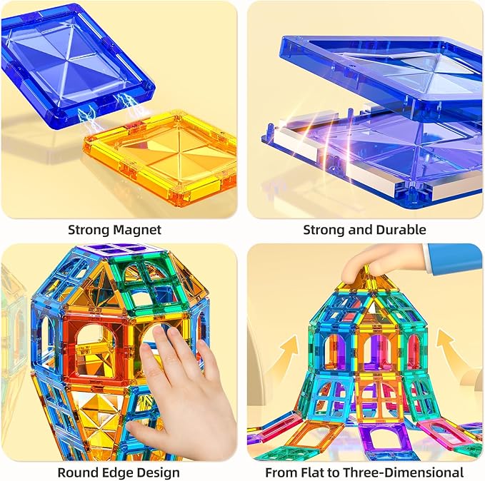 TEMI Magnet Tiles, 80 PCS Magnetism Building Toy Set, Learning and Education Toys for Ages 3 4 5 6 7 8+ Year Old Toddler Kids Boys and Girls