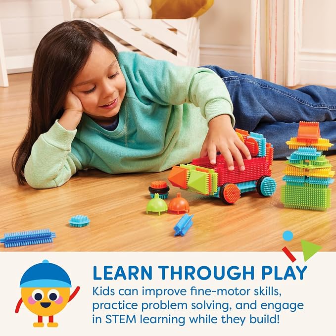 Battat Bristle Blocks Basic Builder Bucket, 50-Piece Building Toys, Playset - Image 4