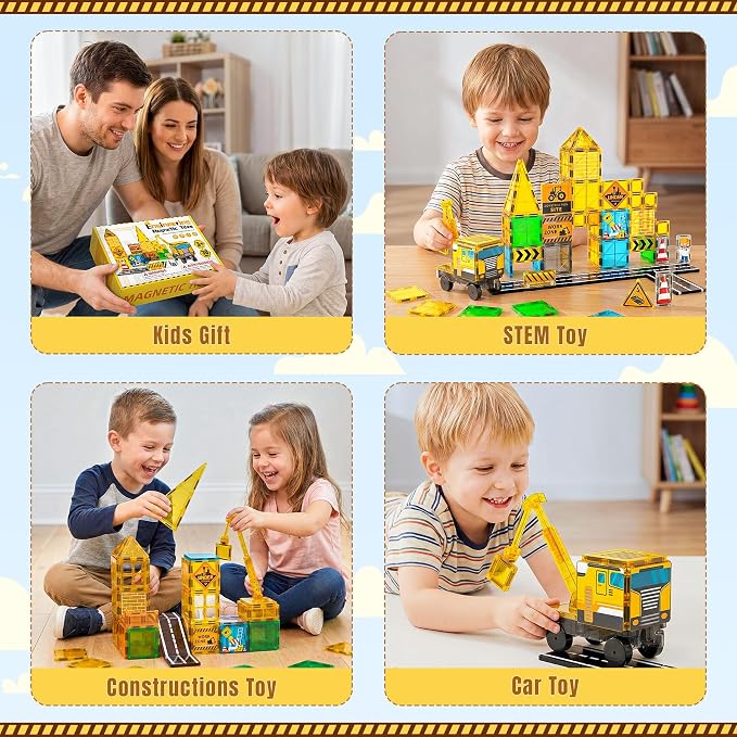 SKTMYY Magnetic Tiles for Kids, Construction Toys with Crane Road Truck - Image 5