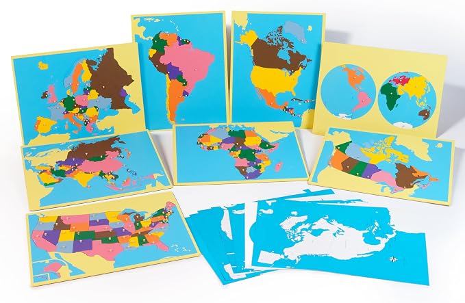 Premium Montessori Wooden Map Puzzle Set 23”, 8 Large Geography Puzzles: World, USA, Canada, Europe, Asia, Africa, North & South America with Control Cards, Kids Gift, Homeschool Learning Materials - Image 6