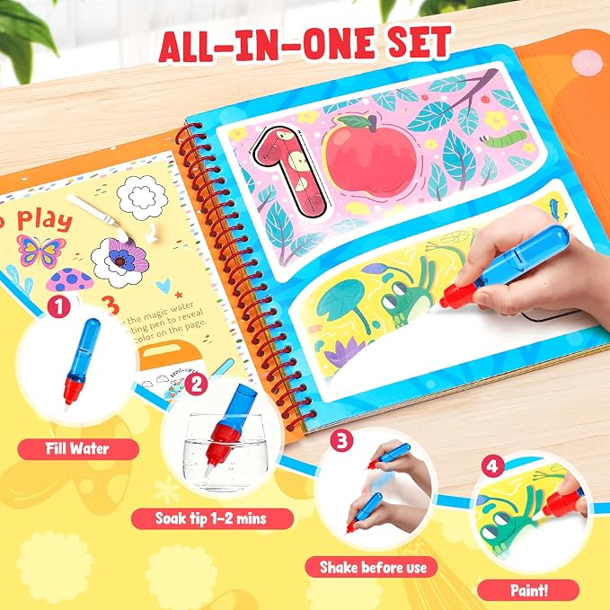 JoyCat 2-Pack Water Coloring Book for Toddlers 3-5, Alphabet & Number - Image 2