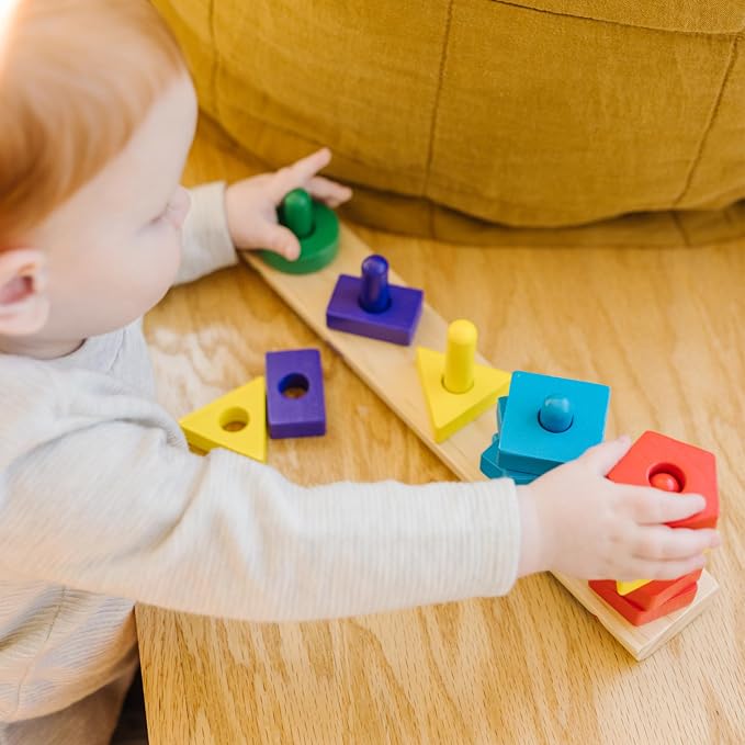 Melissa & Doug Stack and Sort Board - Wooden Educational Toy With 15 Solid Wood Pieces - Image 2