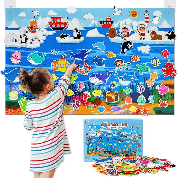 Taika 70Pcs Ocean Creatures Felt Story Board Set, 43x28inches Flannel Board by Unknown