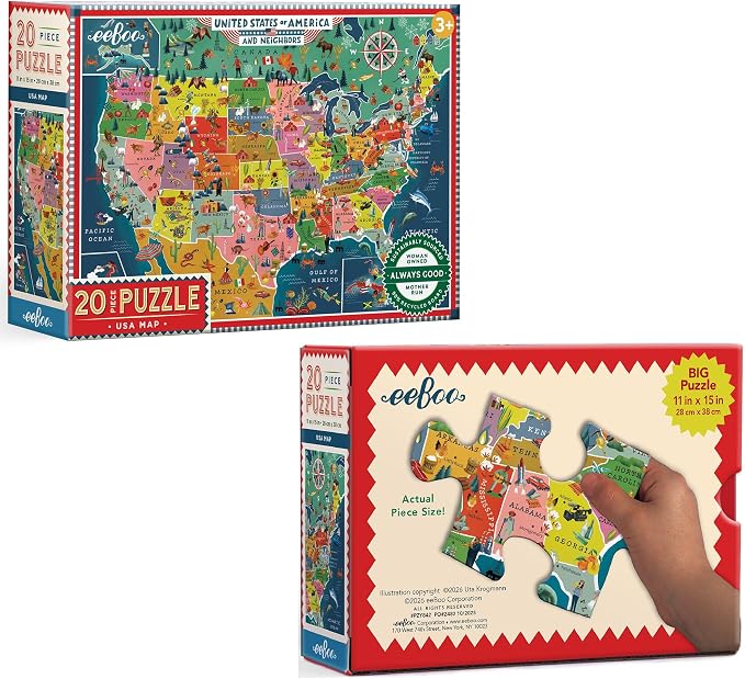 eeBoo USA Map 20 Giant Piece Children's Puzzle, 15" x 11" - Image 7