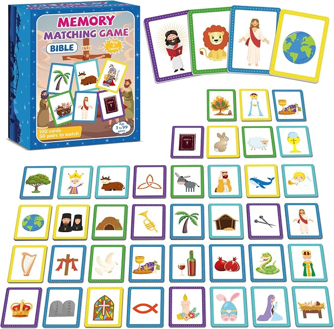 gisgfim 100 PCS Memory Matching Game Bible Concentration Memory Card Games for Kids Boys Girls Easter Educational A Fun & Fast Christian Preschool Homeschool VBS 2026 Biblical Theme Matching Games by gisgfim