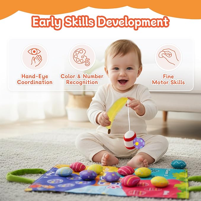 Montessori Toys for 1 2 Year Old, Toddler Egg Fishing Game with Stacking Cups, Soft Farm Learning Toy for Counting, Color Sorting, Fine Motor Skills, Easter Birthday Gift - Image 3