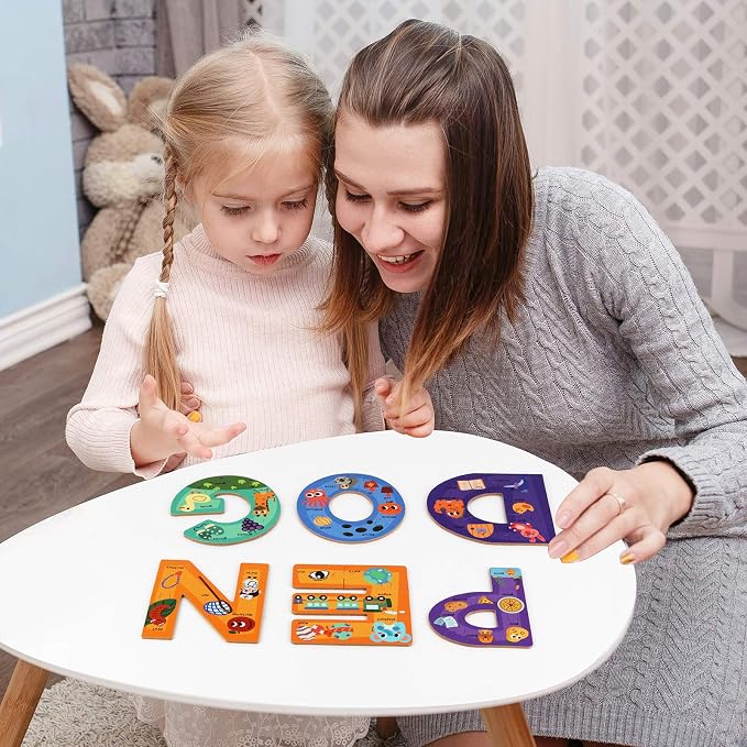 SYNARRY Wooden Alphabet Puzzles for Kids Ages 3-5, ABC Learning for Toddlers Ages 3+, Sight Words Letter Puzzles Montessori Toys Educational STEM for Preschool Boys Girls Kids Gifts - Image 7