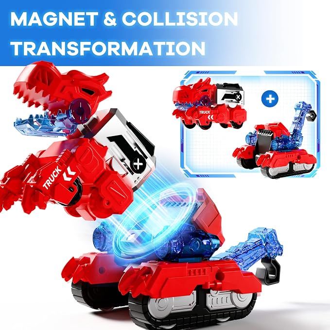iPlay, iLearn Kids Dinosaur Transform Robot Toy Magnetic Transforming Truck - Image 2