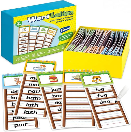Edulok 30 Word Ladder Flip Books,Phonics Flash Cards,Word Ladders Word Family Build Book,Sight Words Reading Spelling Games Phonics Flip Books for Kids Classroom Homeschool Preschool Learning Activity by Edulok