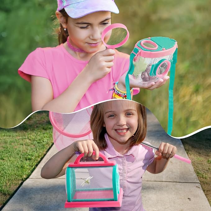 ROBOTIME Kids Explorer Kit & Bug Catcher Kit for Kids, 10PCS Outdoor Bug Catching Kit with Magnifying Glass & Net, Adventure Set for Backyard & Camping, Fun Gift for Girls 3-12 (Pink) - Image 6