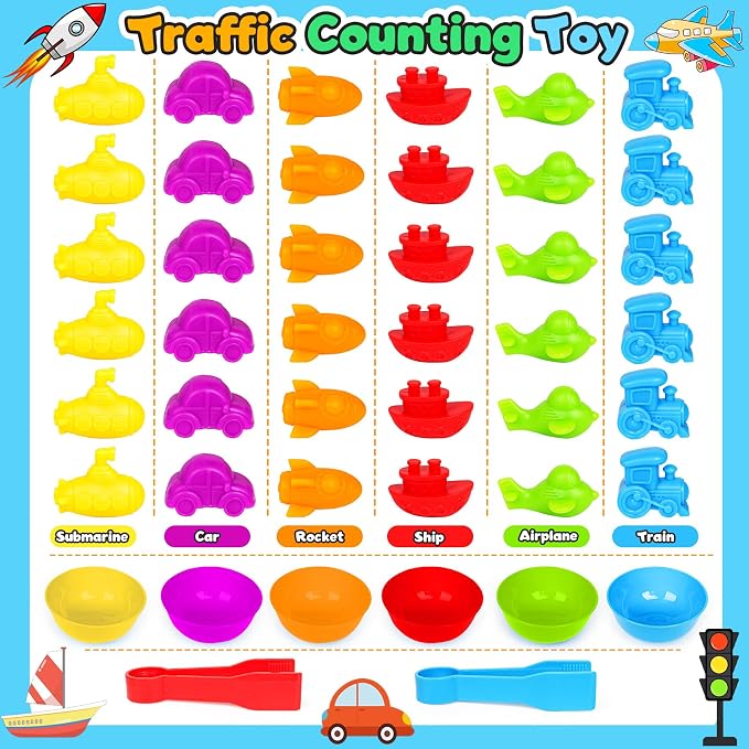 Counting Transport Matching Game with Sorting Cups, Sensory Sorting Colors Counting Toys with Games Dice, Montessori Training Preschool Educational Learning Toy Gifts for Toddlers Kids 3 4 5 6 + - Image 4