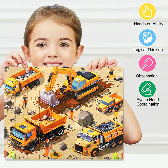 LELEMON 60 Pieces Jigsaw Puzzles for Kids Ages 4-8 Construction Site Puzzles for Kids Boys Girls Children Age 4, 5, 6, 7, 8-10 Years Old - Image 5