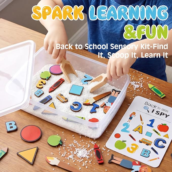 Beeveer 22 Pcs Sensory Bin Fillers for Kids Back to School Sensory Toy Kit Counting Sorting Fine Motor Toys with Simulated Sugar, Bin, Wood Chip and Spoon for Girl Boy Preschool Education Activities - Image 3