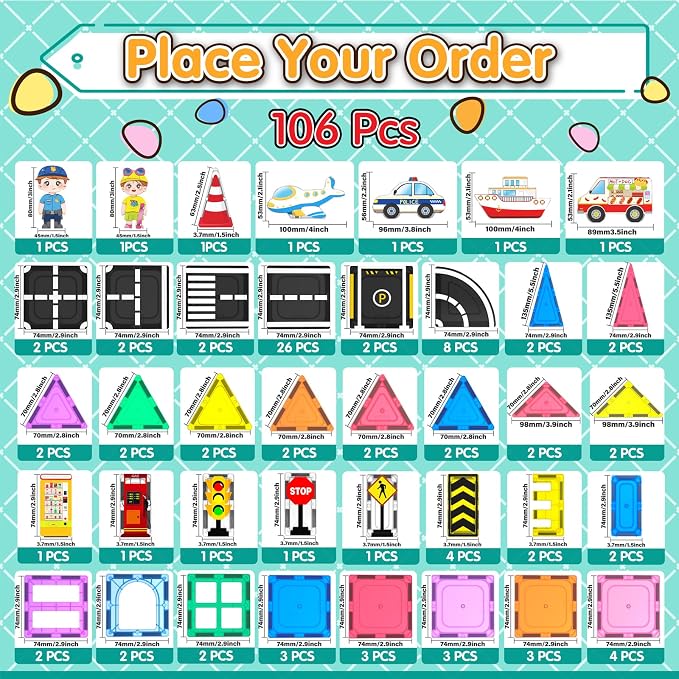 106Pcs Christmas Magnetic Tiles, Magnetic Building Blocks, Preschool Montessori Toys Gift for 3+ Year Old Boys and Girls, Sensory Toys for Kids Aged 3-5 and 4-8, Ideas for Toddler with Autism - Image 5