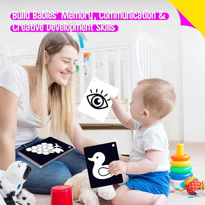 50PCS High Contrast Baby Flashcards, 100 Pages Black & White Visual Stimulus Flash Cards, Brain Development Cards Set Montessori Sensory Toys for Infants Newborn Boy Girl Baby Tummy Time (0-3 Months) - Image 6