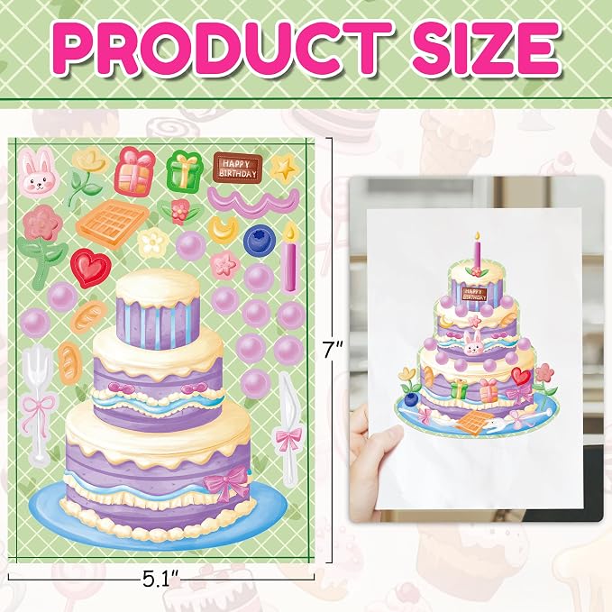 LINAYE 48 Sheets Birthday Stickers for Kids Toddlers, Make Your Own Cake Stickers, Happy Birthday Party Activities Favors Goodie Bag Filler for Kids Classroom - Image 4