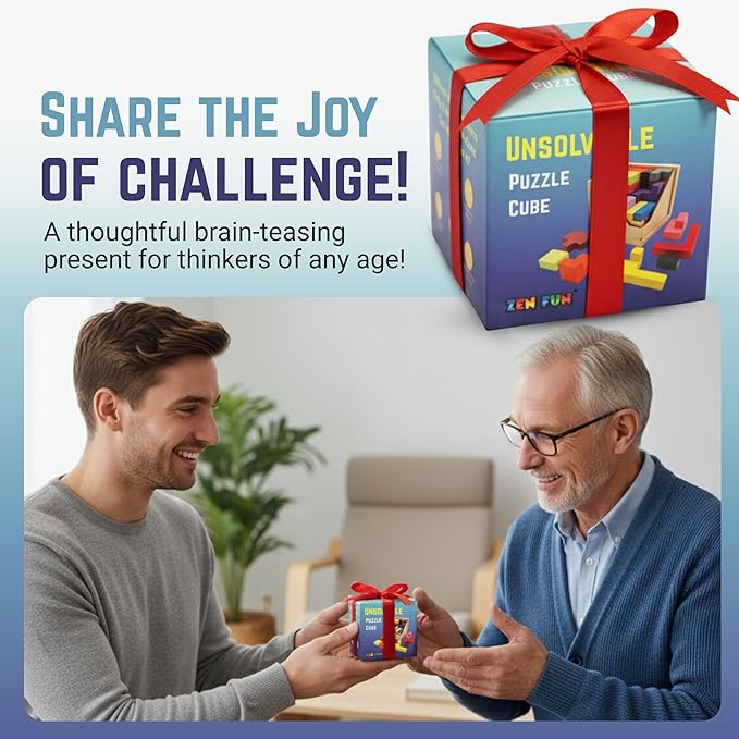 Zen Fun Unsolvable Puzzle Cube | Hardest Brain Teaser Puzzle in The World for Adults - Small, Unique & Difficult 3D Puzzle Cube for Adults (Original) - 32 Pieces
