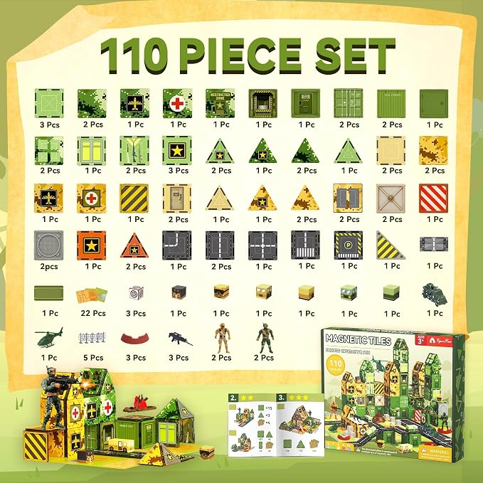 VigorFun Army Toys Magnetic Tiles Building Blocks Set for Kids Ages 3+ - Image 2