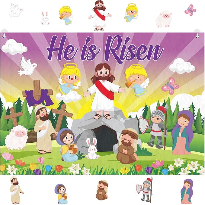 Cinrobiye Christian Easter Felt Board Set, Jesus Resurrection Story Scene with Reusable Pieces, Religious Teaching Tool Gift Set for Sunday School Classroom, Easter Basket Stuffers Party Favors by Cinrobiye