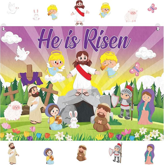 Cinrobiye Christian Easter Felt Board Set, Jesus Resurrection Story Scene with Reusable Pieces, Religious Teaching Tool Gift Set for Sunday School Classroom, Easter Basket Stuffers Party Favors by Cinrobiye