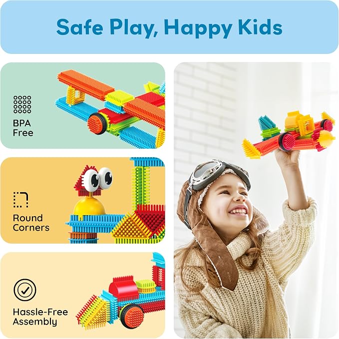 PicassoTiles 240 Piece Hedgehog Bristle Blocks 3D STEM Building Toy Ages 3+ - Image 6