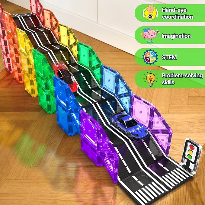 Magnetic Tiles Road Set, STEM Magnetic Building Blocks for Toddlers Kids Ages 3-5 4-8, Birthday for 3+ Year Old Boys Girls - Image 3