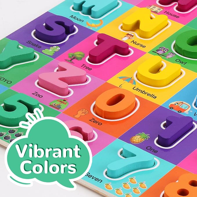 Wooden Alphabet Puzzles Ages 3-5, Alphabet and Number Puzzle with ABC Learning for Kids Ages 3 4 5, Preschool Learning Toys with Chunky ABC Puzzle Board for Girls Boys Kindergarten - Image 2