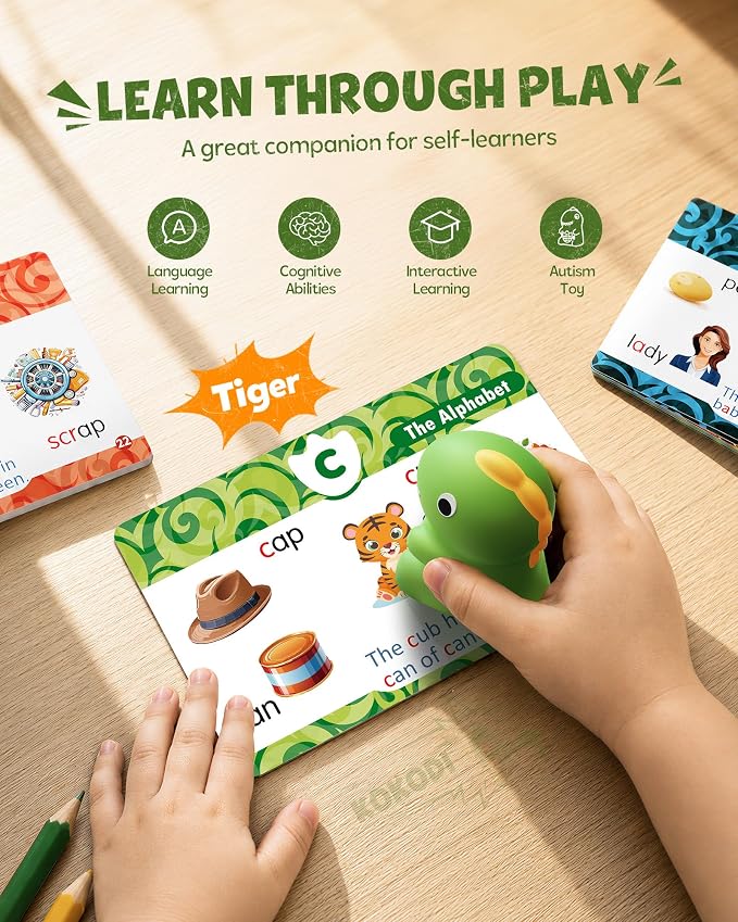 KOKODI Dinosaur Talking Pen with Phonics Cards, Autism Sensory Interactive Game for Kids Ages 3-8 Kindergarten Preschool Learning Activities, ABC 123 Learning Set for Toddler Educational Birthday Gift - Image 2