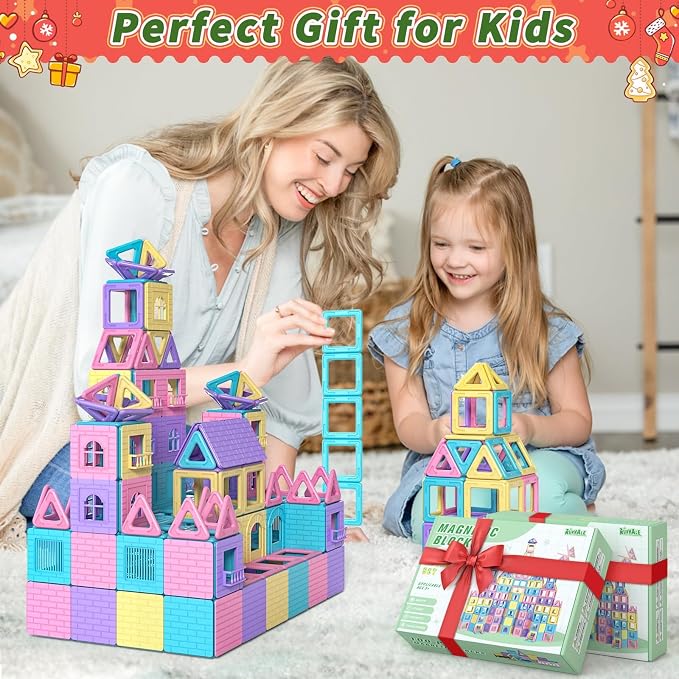Rurvale 100Pcs Magnetic Tiles, Magnet Blocks for 3 4 5 6 7 8 Year Old Boys Girls, Learning Educational STEM Toys for Toddlers 3-5, 4-8, Building Blocks for Kids Ages 3+ Birthday Gifts - Image 6