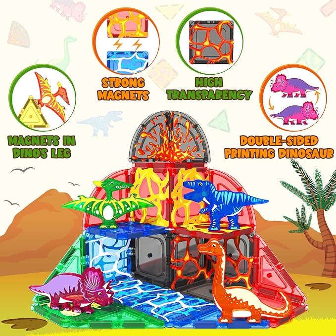 Magnetic Tiles Lava Dinosaur Toys Magnetic Blocks Building Set for Kids 3+ - Image 4
