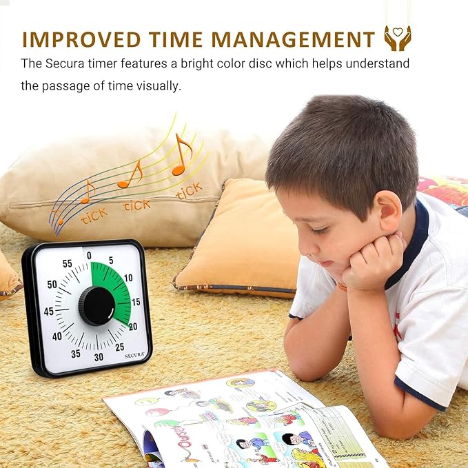 Secura 60-Minute Visual Countdown Timer, 7.5-Inch Oversize Classroom Visual Timer for Kids and Adults, Durable Mechanical Kitchen Timer Clock with Magnetic Backing (Green) - Image 3