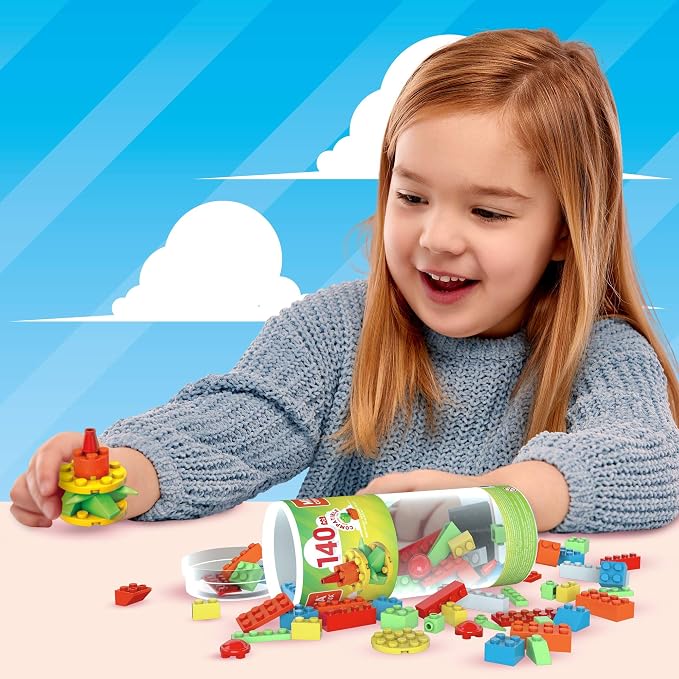 MEGA Construx Kids Blocks Toy Set, Open-Ended Building Bricks Tube with 140 Pieces in Fluorescent Colors, Ages 4+ Years - Image 3