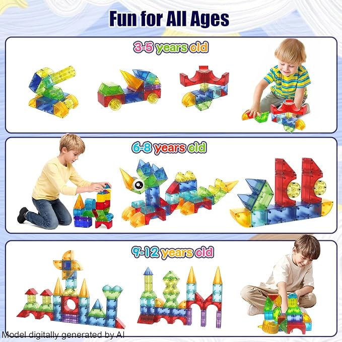 Huaker 66Pcs Magnetic Building Blocks, Translucent 3D STEM Toys for Age 3+ - Image 5