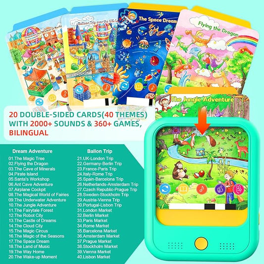 Kids Learning Tablet Bilingual, Educational Learning Toys for Toddlers 2-5 Year Olds, with 2000+ Words and Games, Autism Sensory and Speech Therapy Toys, 2 3 4 5 Year Old Boy Girl Birthday Gift(Green)