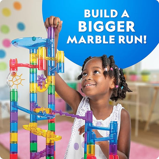 NATIONAL GEOGRAPHIC Glowing Marble Run Expansion Pack - 5 Glow in The Dark Glass Marbles, 20 Construction Pieces, Great Creative STEM Toy for Girls and Boys, Marble Maze