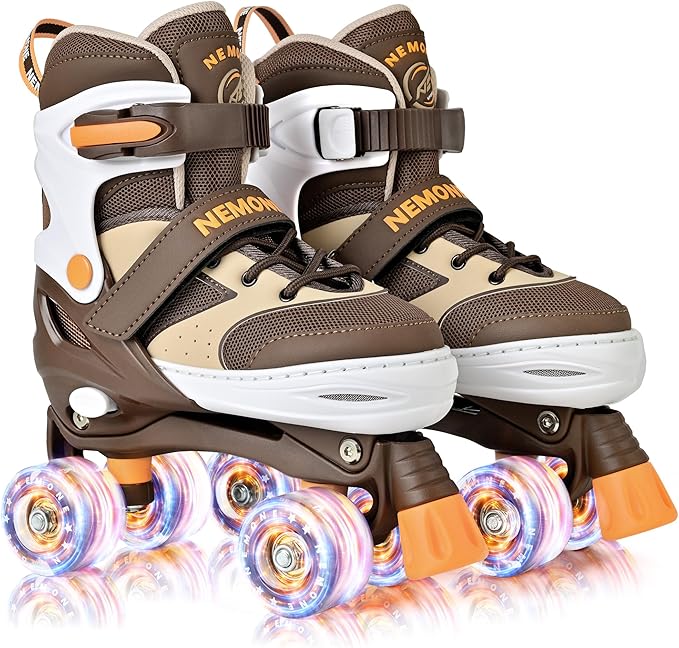 NEMONE Mermaid 4 Size Adjustable Light up Roller Skates for Girls, Purple Blue Skates for Toddlers, Beginner Kids Butterfly Roller Skates Indoor Outdoor