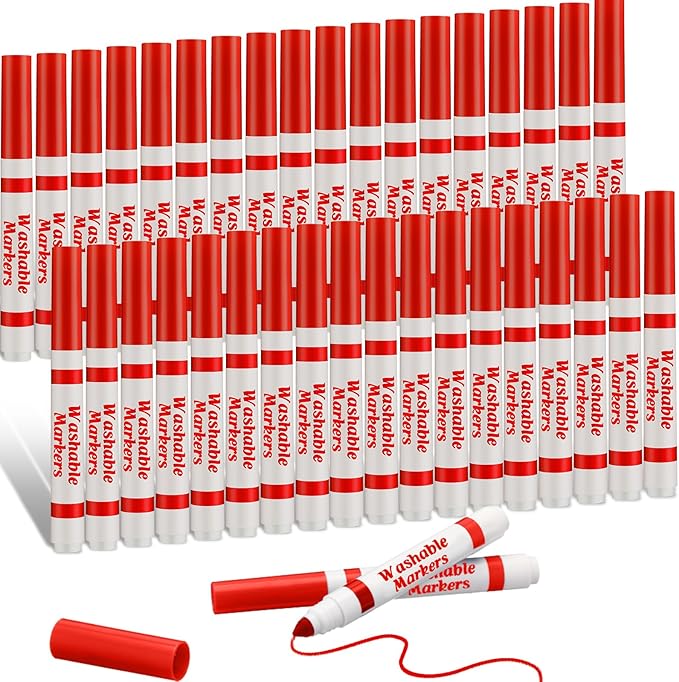 Janlaugh 36 Pcs Red Washable Markers Bulk Coloring Broad Line Markers for Kids Red Conical Tip Drawing Pen for Christmas, School Supplies, Travel Art Baby Shower Gender Reveal Party Supplies, Ages 6+