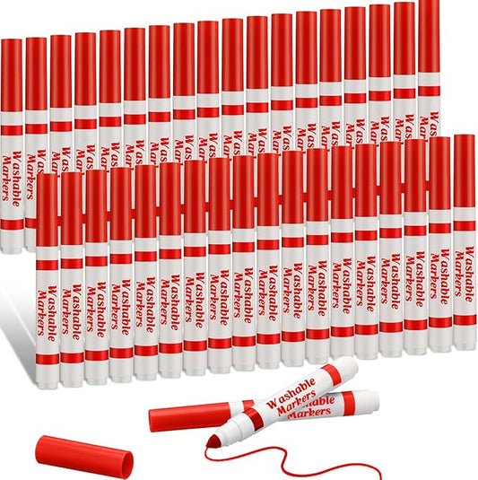 Janlaugh 36 Pcs Red Washable Markers Bulk Coloring Broad Line Markers for Kids Red Conical Tip Drawing Pen for Christmas, School Supplies, Travel Art Baby Shower Gender Reveal Party Supplies, Ages 6+