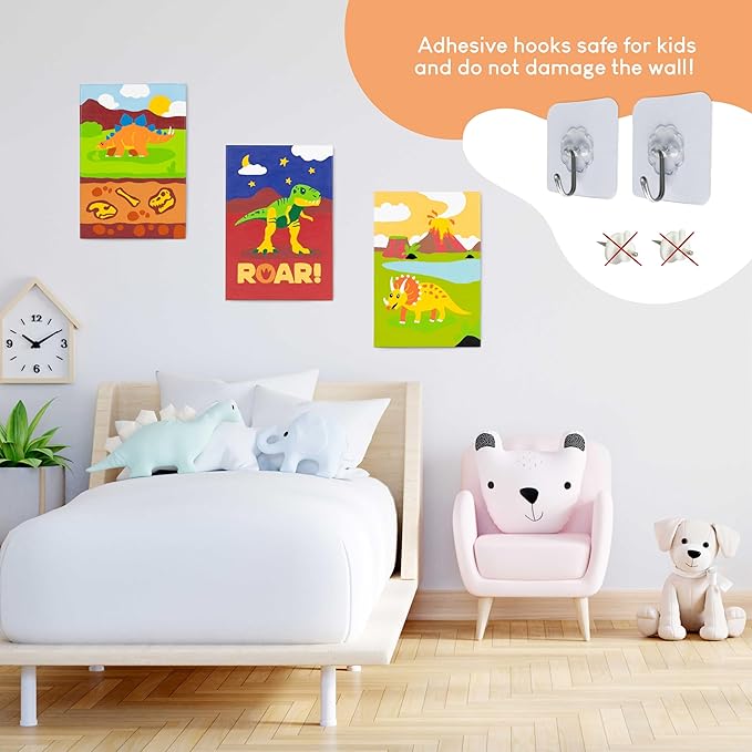BONNYCO Paint by Numbers Kit for Kids Dinosaurs Pack 3 Canvas. Paint by Number, Canvas Framed Pre Drawn. Dinosaurs Gifts for Boys, Arts and Kids Crafts 4-6 8-12. Pintar por Numeros, Dino Craft