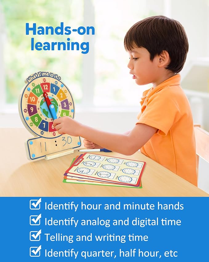 Coogam Wooden Clock Teaching Time Toy, Analog Digital Clock with Fly-Telling Time Board Game, Montessori Time Learning Educational Toy for 3 4 5 Year Old Homeschool Classroom Kids - Image 3