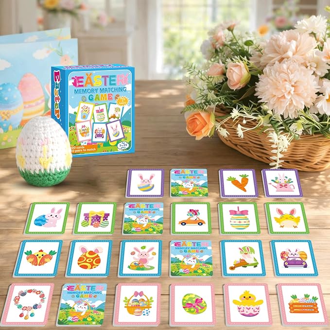 gisgfim 100 PCS Memory Matching Game Easter Concentration Memory Games Card Learning Educational A Fun & Fast Easter Egg Bunny Religious Cross Matching Games - Image 4