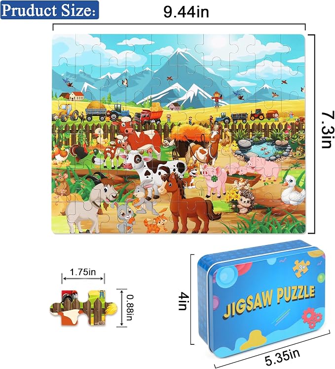 LELEMON Puzzles for Kids Ages 4-8 6-8 8-10 Farm Animals Jigsaw Puzzles Boys Girls Children Learning Educational Puzzles Portable Box Pack Toy 60 Pieces - Image 2