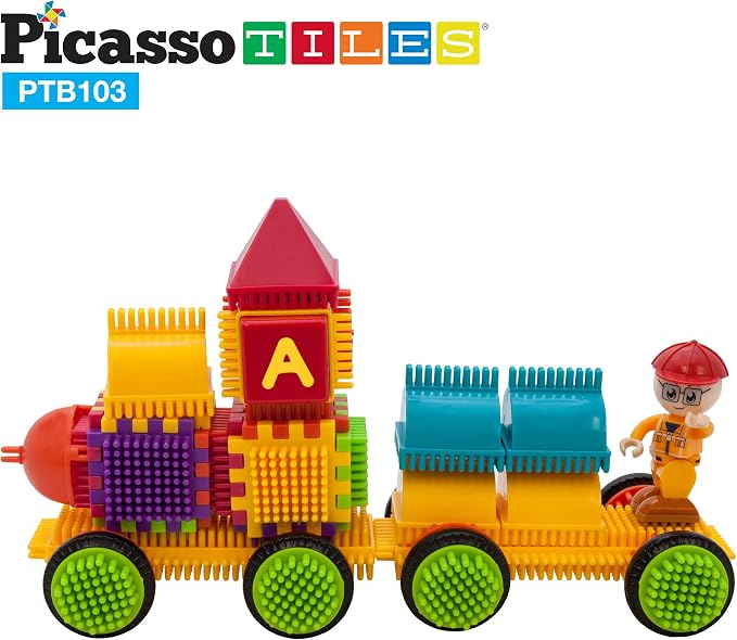 Picasso Toys PTB103 Alphabet & Numerical Train 103pc Hedgehog Block Shape Blocks Building Tiles Set Construction Learning Toy Stacking Educational Block, Creativity Beyond Imagination, Inspirationa - Image 5