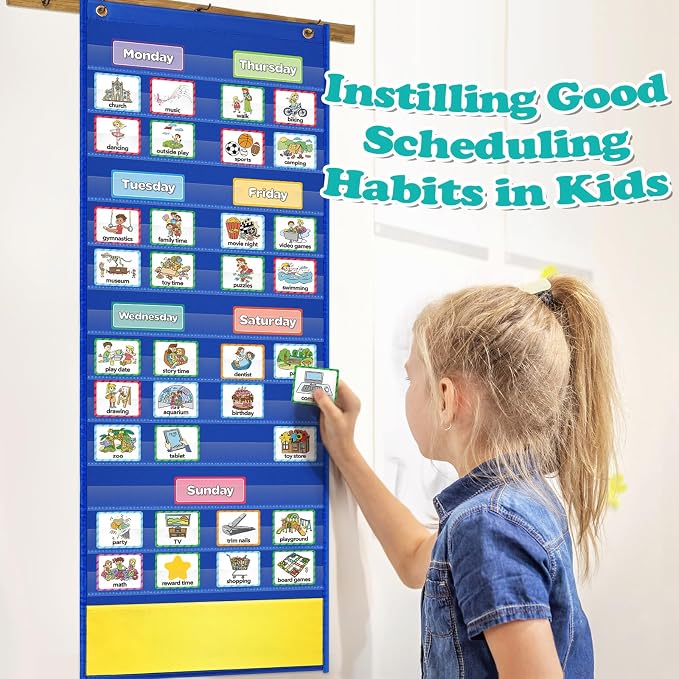 Torlam Visual Schedule for Kid Chore Chart Pocket Charts, Toddler Morning Bedtime Routine Chart Responsibility Daily Schedule Board, Autism Learning Materials PECS ASD ADHD Tools for Home, 105 Cards - Image 5