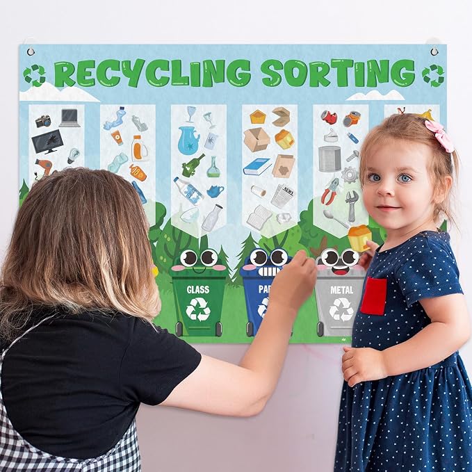 Cinrobiye Felt Earth Day Recycling Sorting Game Learn to Recycle Activity Set Garbage Sorting Educational Game Classroom Recycling Activity Bulletin Board Decorations Earth Day Craft Kit - Image 5