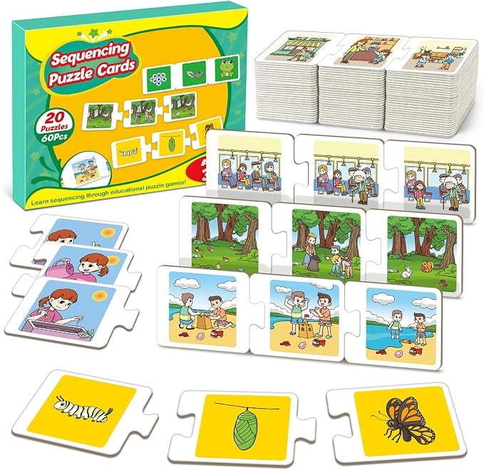 Broytain Sequencing Puzzle Cards,Sequence Game for Kids,Toddler Puzzle,Speech Therapy Toy,Autism Learning Materials,Storytelling,Social Skill,Sentence Building,Learning Activities for 3 4 5 6 Year Old by Broytain